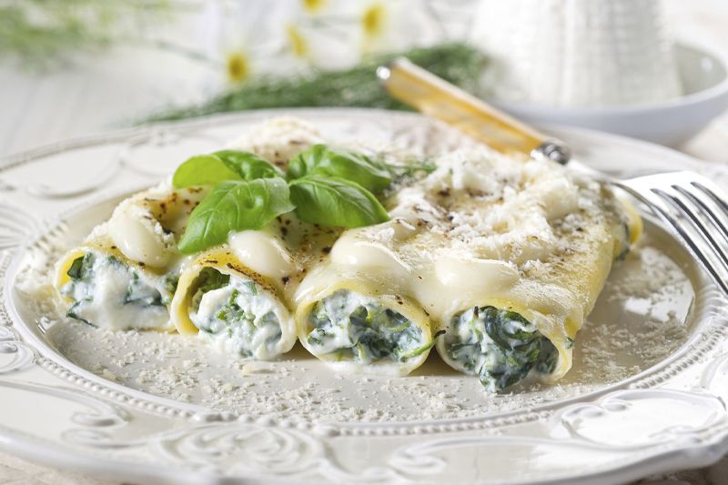 Canelones de ricotta con espinacas.